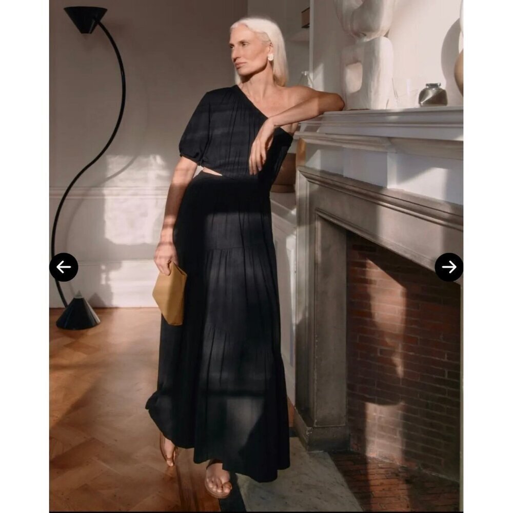 CUYANA Gathered One Shoulder Dress - Black